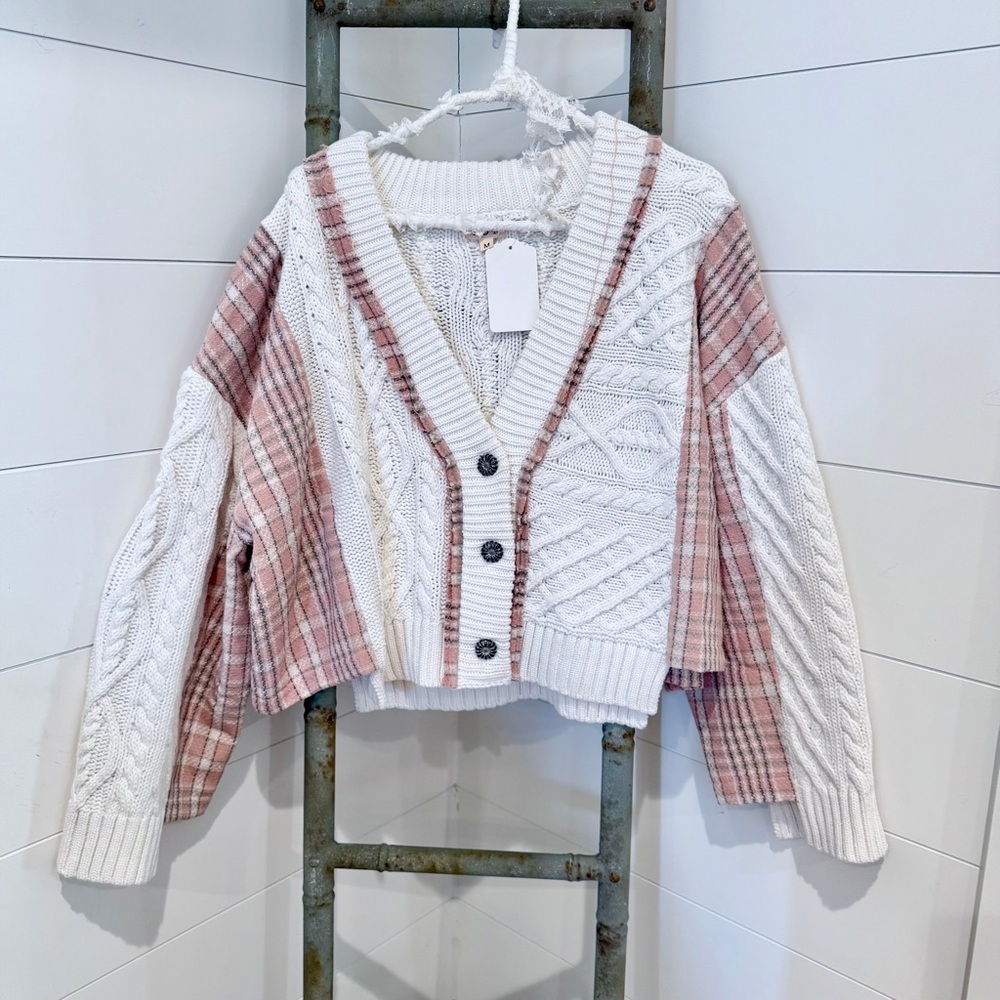 NEW SPECIAL WEEKEND PRICE: White and Pink Cardigan Sweater